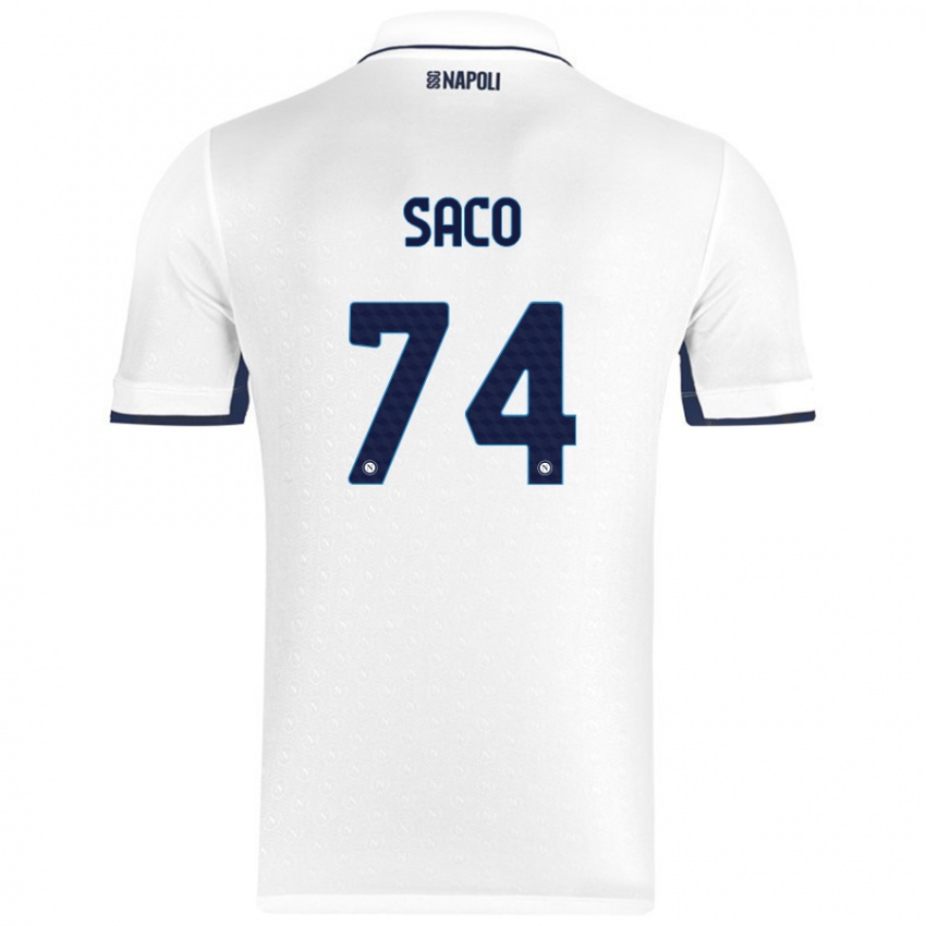 Gyermek Coli Saco #74 Fehér Royal Blue Idegenbeli Jersey 2024/25 Mez Póló Ing