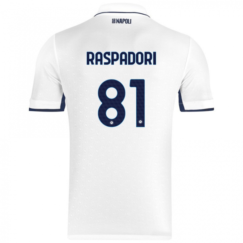 Gyermek Giacomo Raspadori #81 Fehér Royal Blue Idegenbeli Jersey 2024/25 Mez Póló Ing