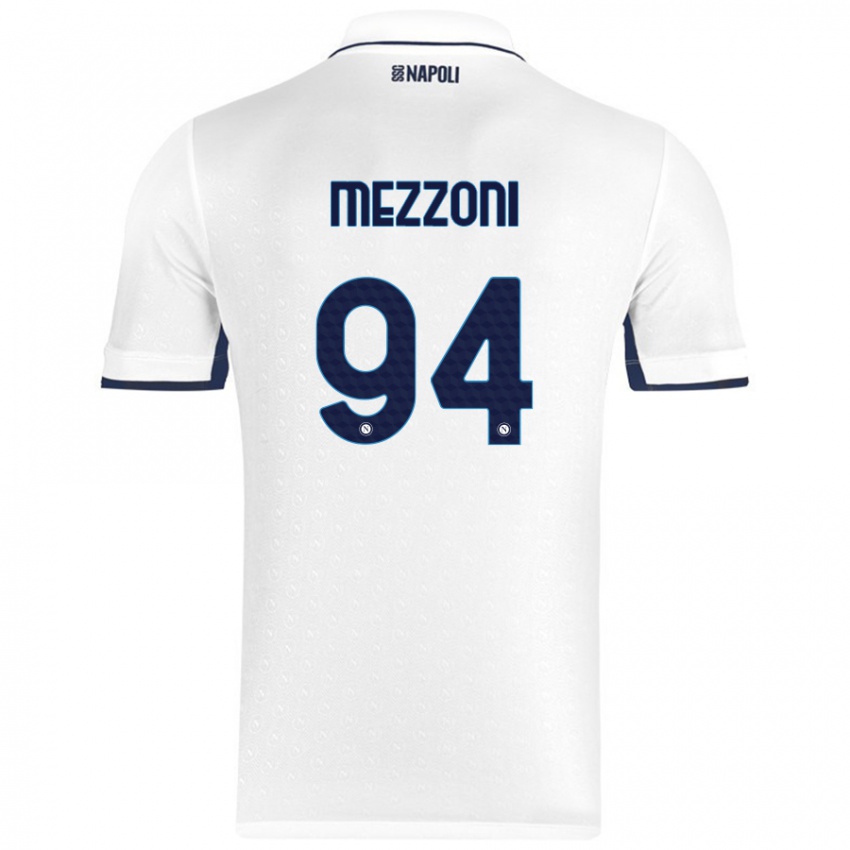 Gyermek Francesco Mezzoni #94 Fehér Royal Blue Idegenbeli Jersey 2024/25 Mez Póló Ing