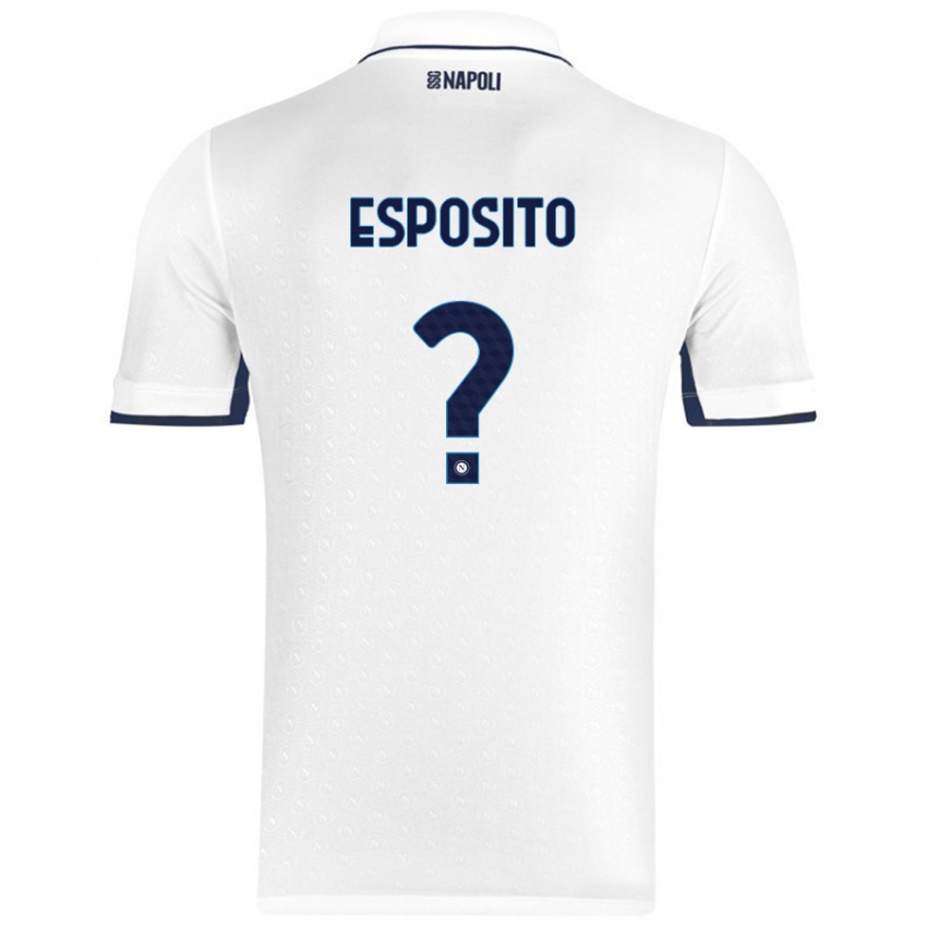 Gyermek Mattia Esposito #0 Fehér Royal Blue Idegenbeli Jersey 2024/25 Mez Póló Ing