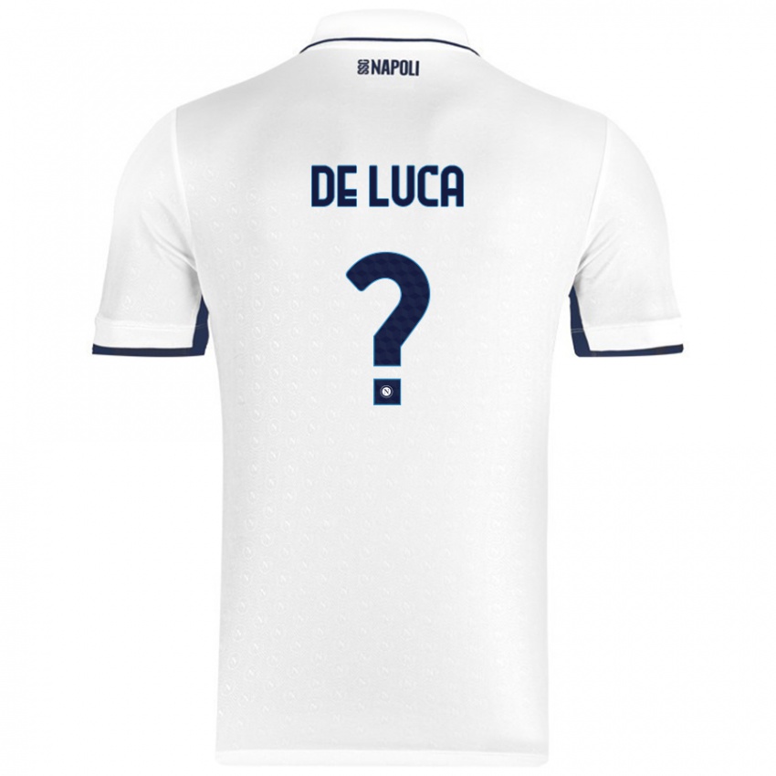 Gyermek Alfonso De Luca #0 Fehér Royal Blue Idegenbeli Jersey 2024/25 Mez Póló Ing