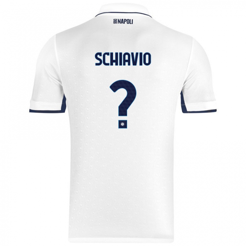 Gyermek Angelo Schiavio #0 Fehér Royal Blue Idegenbeli Jersey 2024/25 Mez Póló Ing