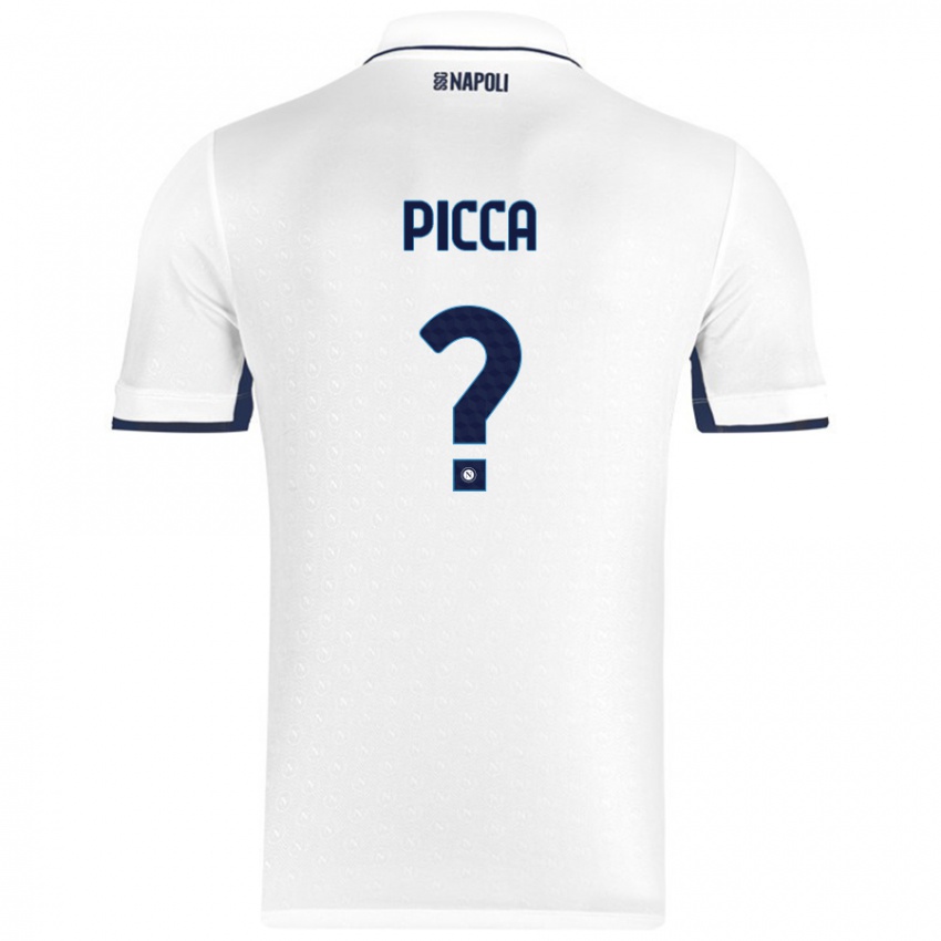 Gyermek Luigi Picca #0 Fehér Royal Blue Idegenbeli Jersey 2024/25 Mez Póló Ing