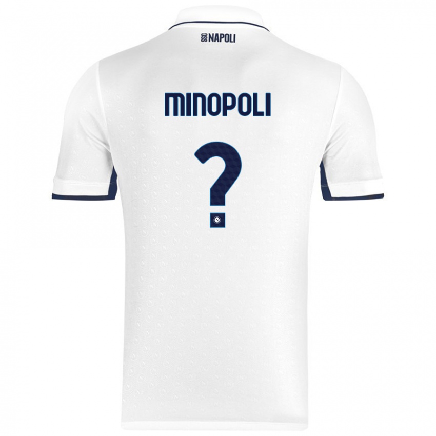 Gyermek Francesco Minopoli #0 Fehér Royal Blue Idegenbeli Jersey 2024/25 Mez Póló Ing