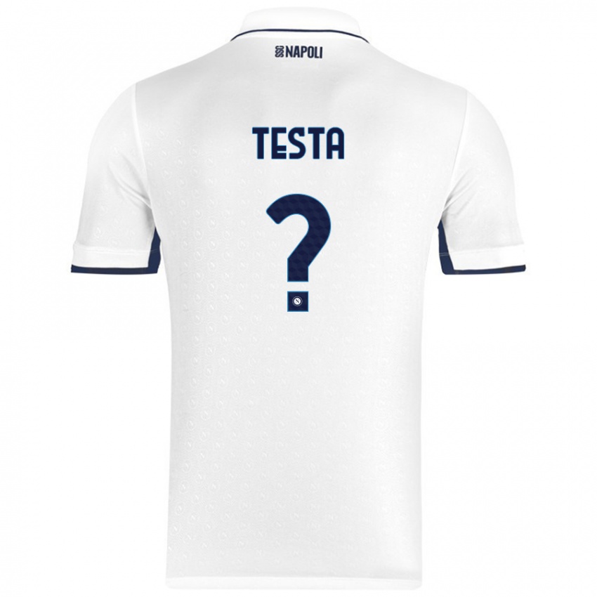 Gyermek Vincenzo Testa #0 Fehér Royal Blue Idegenbeli Jersey 2024/25 Mez Póló Ing