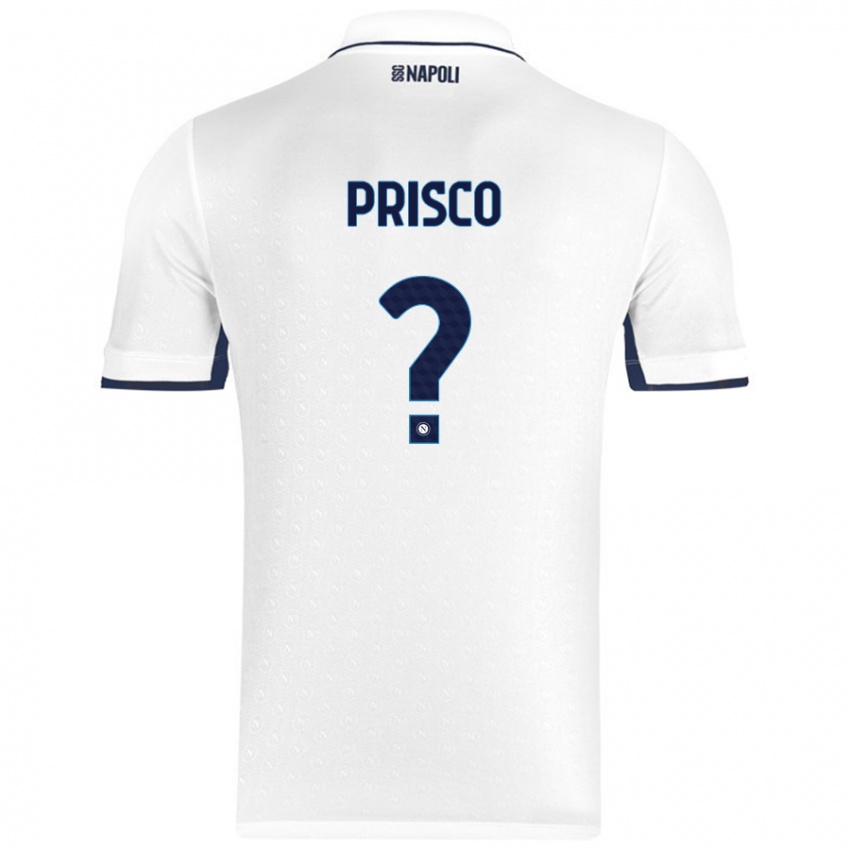 Gyermek Vincenzo Prisco #0 Fehér Royal Blue Idegenbeli Jersey 2024/25 Mez Póló Ing