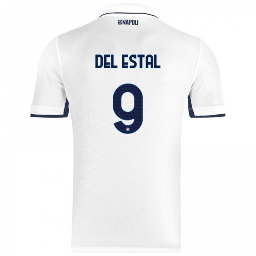 Gyermek Eli Del Estal #9 Fehér Royal Blue Idegenbeli Jersey 2024/25 Mez Póló Ing