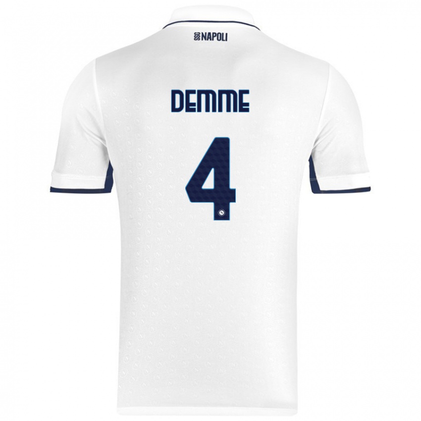 Gyermek Diego Demme #4 Fehér Royal Blue Idegenbeli Jersey 2024/25 Mez Póló Ing