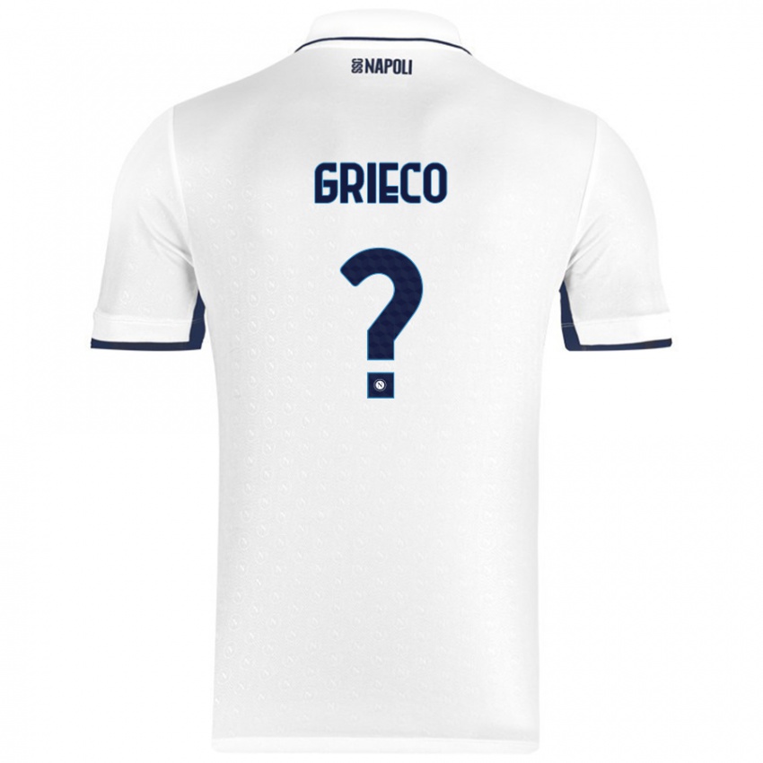 Gyermek Alessandro Grieco #0 Fehér Royal Blue Idegenbeli Jersey 2024/25 Mez Póló Ing