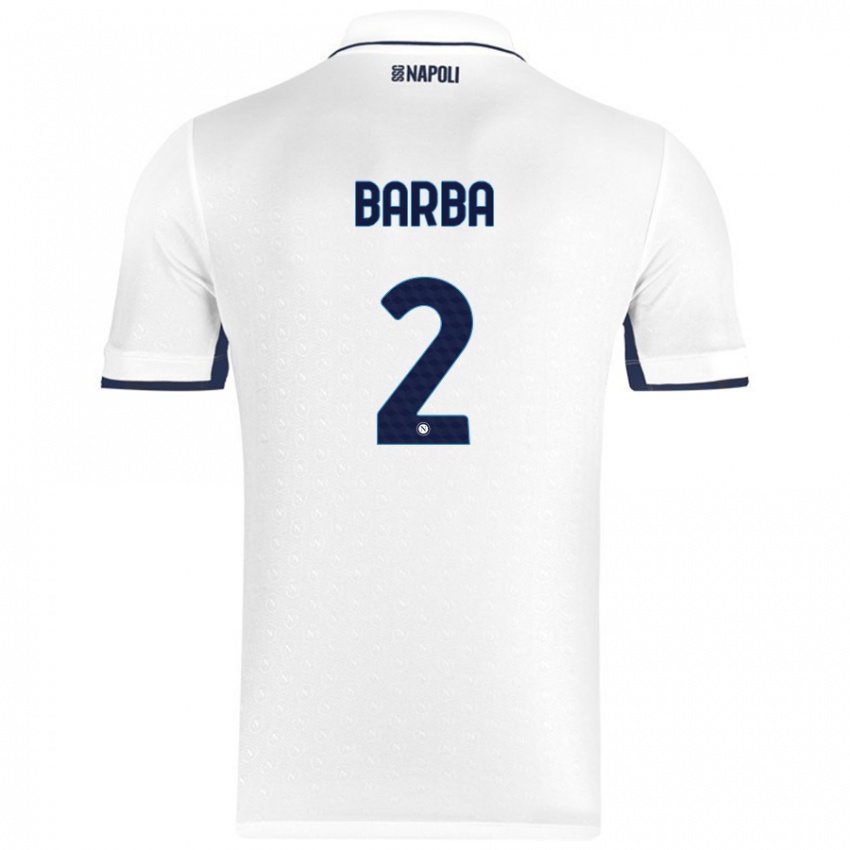 Gyermek Benedetto Barba #2 Fehér Royal Blue Idegenbeli Jersey 2024/25 Mez Póló Ing