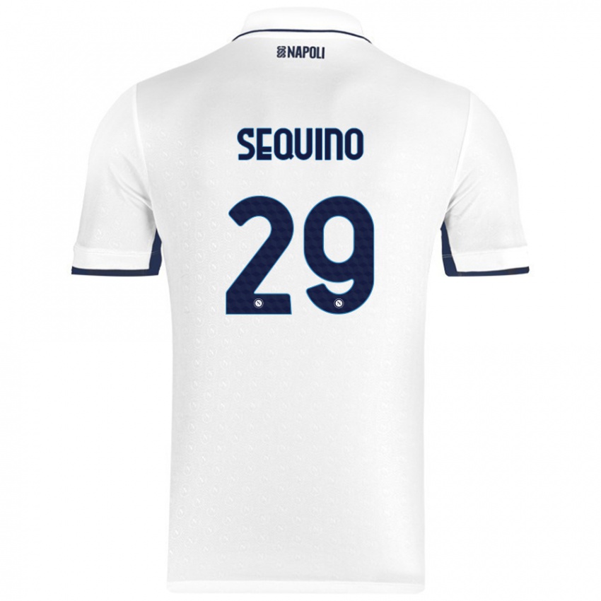 Gyermek Giovanni Sequino #29 Fehér Royal Blue Idegenbeli Jersey 2024/25 Mez Póló Ing