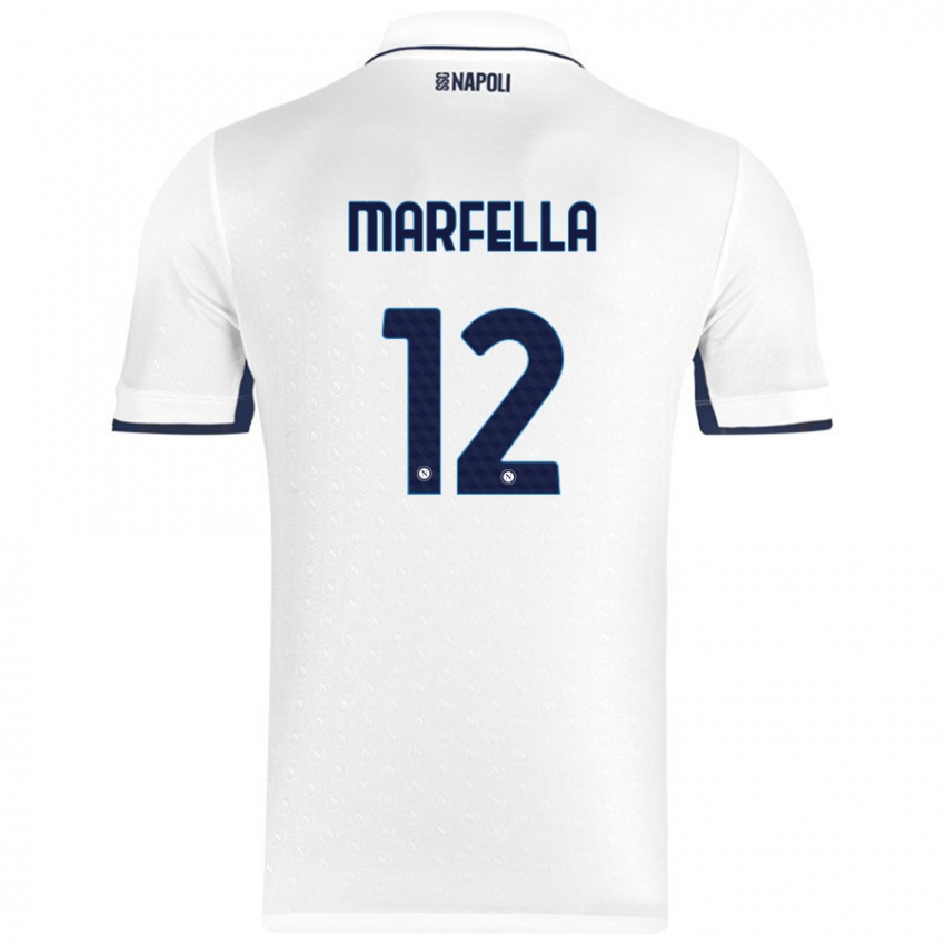 Gyermek Davide Marfella #12 Fehér Royal Blue Idegenbeli Jersey 2024/25 Mez Póló Ing