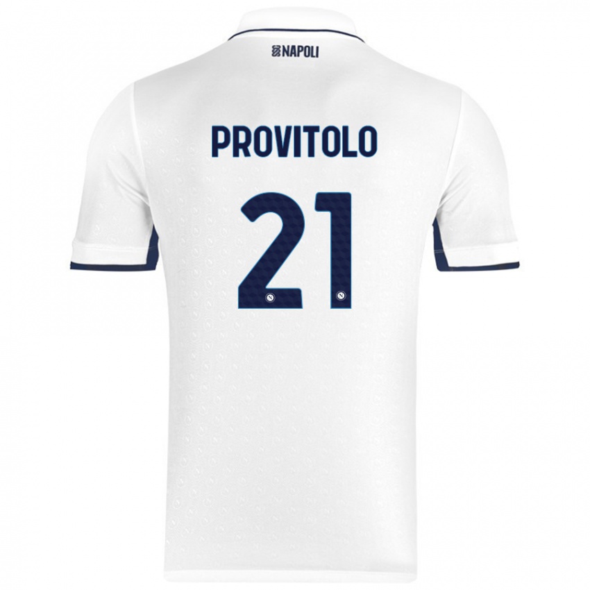 Gyermek Vincenzo Provitolo #21 Fehér Royal Blue Idegenbeli Jersey 2024/25 Mez Póló Ing