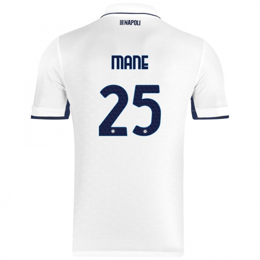 Gyermek Balla Mousa Mane #25 Fehér Royal Blue Idegenbeli Jersey 2024/25 Mez Póló Ing