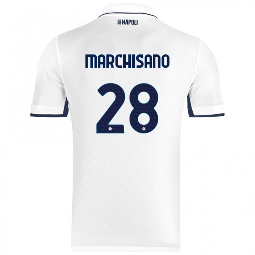 Gyermek Matteo Marchisano #28 Fehér Royal Blue Idegenbeli Jersey 2024/25 Mez Póló Ing