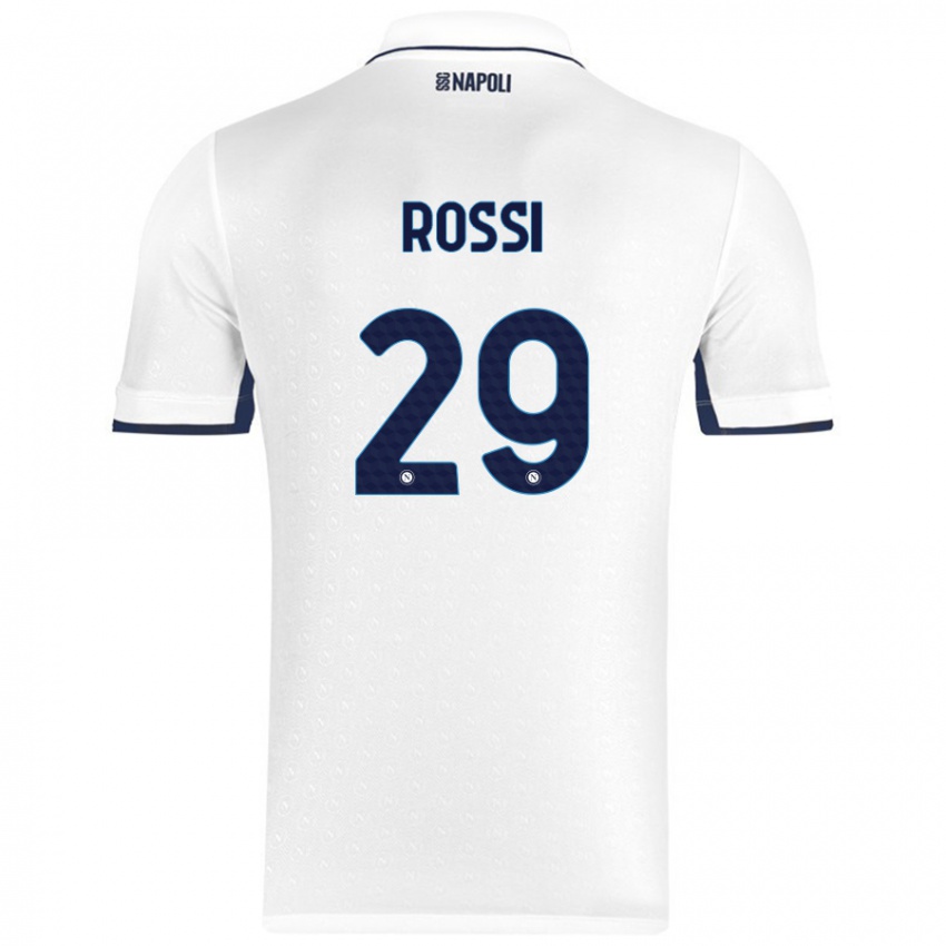 Gyermek Francesco Rossi #29 Fehér Royal Blue Idegenbeli Jersey 2024/25 Mez Póló Ing