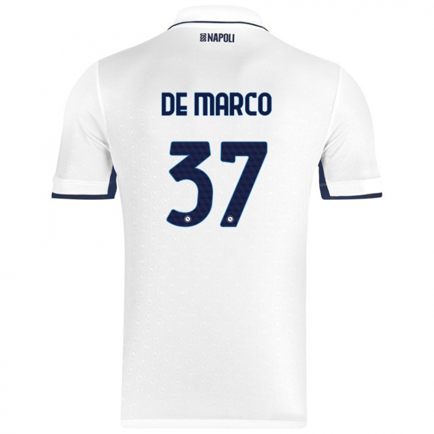 Gyermek Francesco De Marco #37 Fehér Royal Blue Idegenbeli Jersey 2024/25 Mez Póló Ing