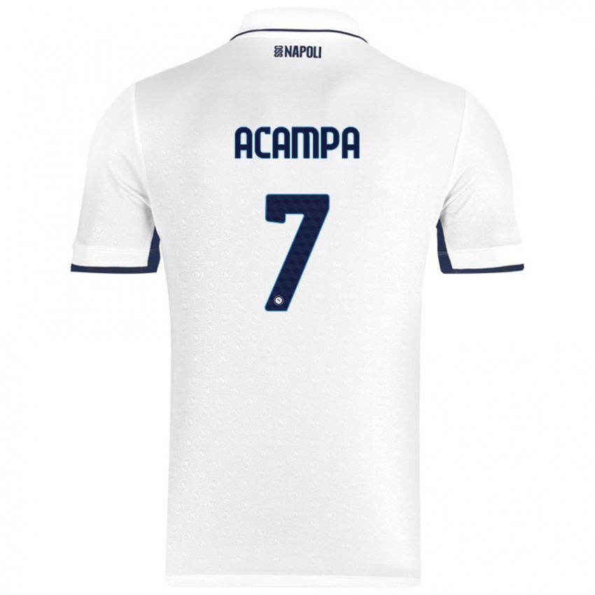 Gyermek Davide Acampa #7 Fehér Royal Blue Idegenbeli Jersey 2024/25 Mez Póló Ing