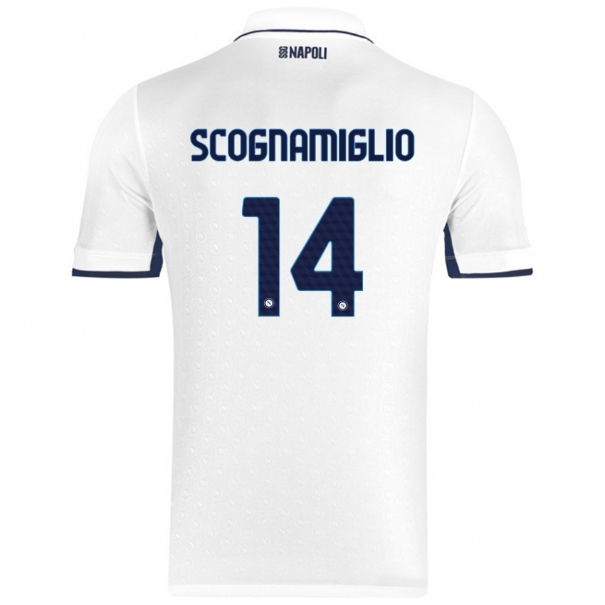 Gyermek Fabio Scognamiglio #14 Fehér Royal Blue Idegenbeli Jersey 2024/25 Mez Póló Ing