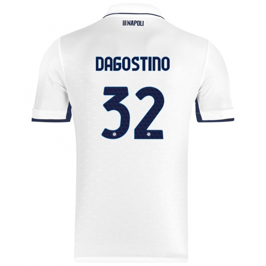 Gyermek Giuseppe Dagostino #32 Fehér Royal Blue Idegenbeli Jersey 2024/25 Mez Póló Ing