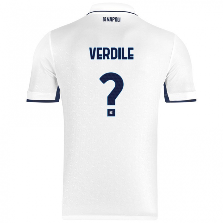 Gyermek Domenico Verdile #0 Fehér Royal Blue Idegenbeli Jersey 2024/25 Mez Póló Ing