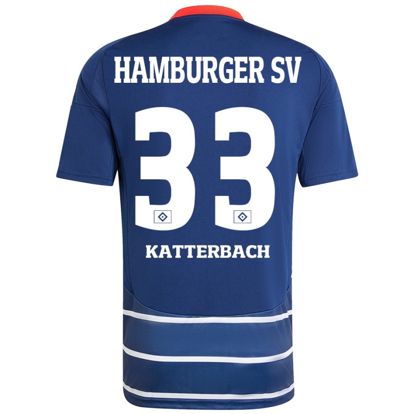 Gyermek Noah Katterbach #33 Sötétkék Idegenbeli Jersey 2024/25 Mez Póló Ing