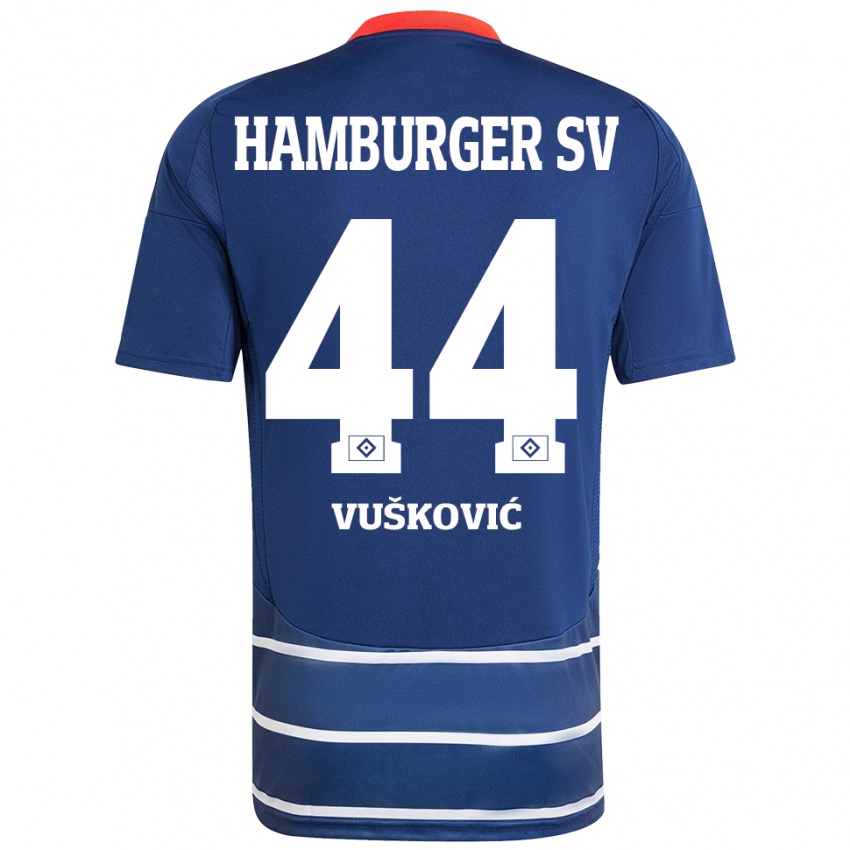 Gyermek Mario Vuskovic #44 Sötétkék Idegenbeli Jersey 2024/25 Mez Póló Ing