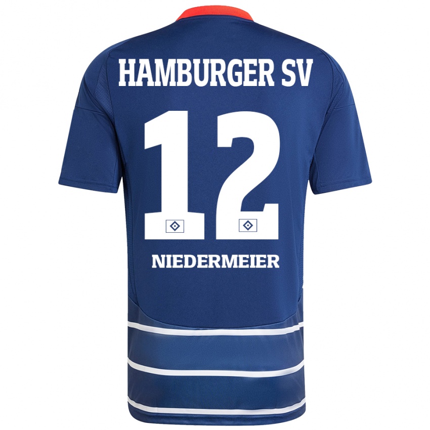 Gyermek Philipp Niedermeier #12 Sötétkék Idegenbeli Jersey 2024/25 Mez Póló Ing