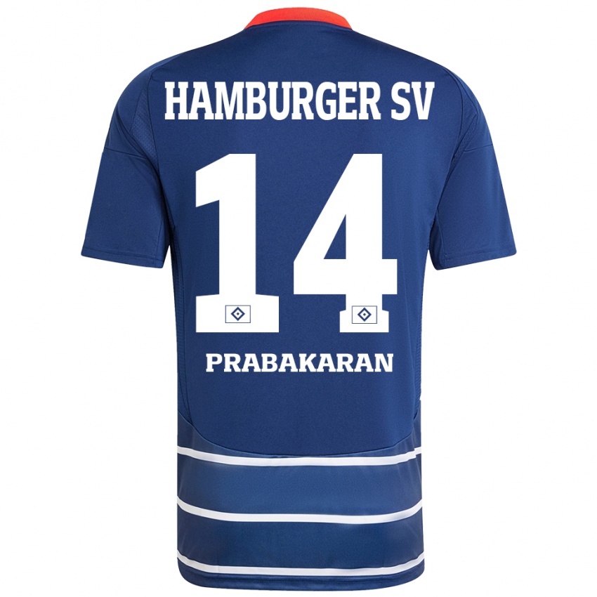 Gyermek Nilavan Prabakaran #14 Sötétkék Idegenbeli Jersey 2024/25 Mez Póló Ing