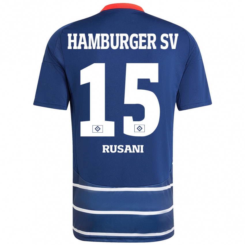 Gyermek Yasin Rusani #15 Sötétkék Idegenbeli Jersey 2024/25 Mez Póló Ing