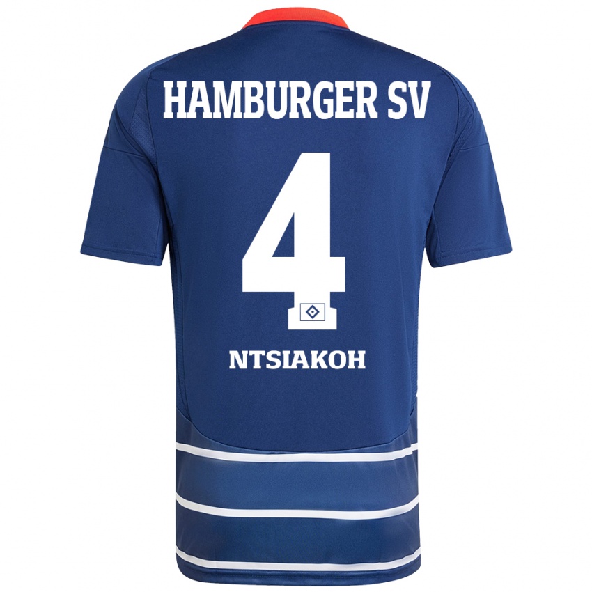 Gyermek Emmanuel Ntsiakoh #4 Sötétkék Idegenbeli Jersey 2024/25 Mez Póló Ing