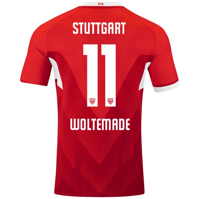 Gyermek Nick Woltemade #11 Piros Fehér Idegenbeli Jersey 2024/25 Mez Póló Ing