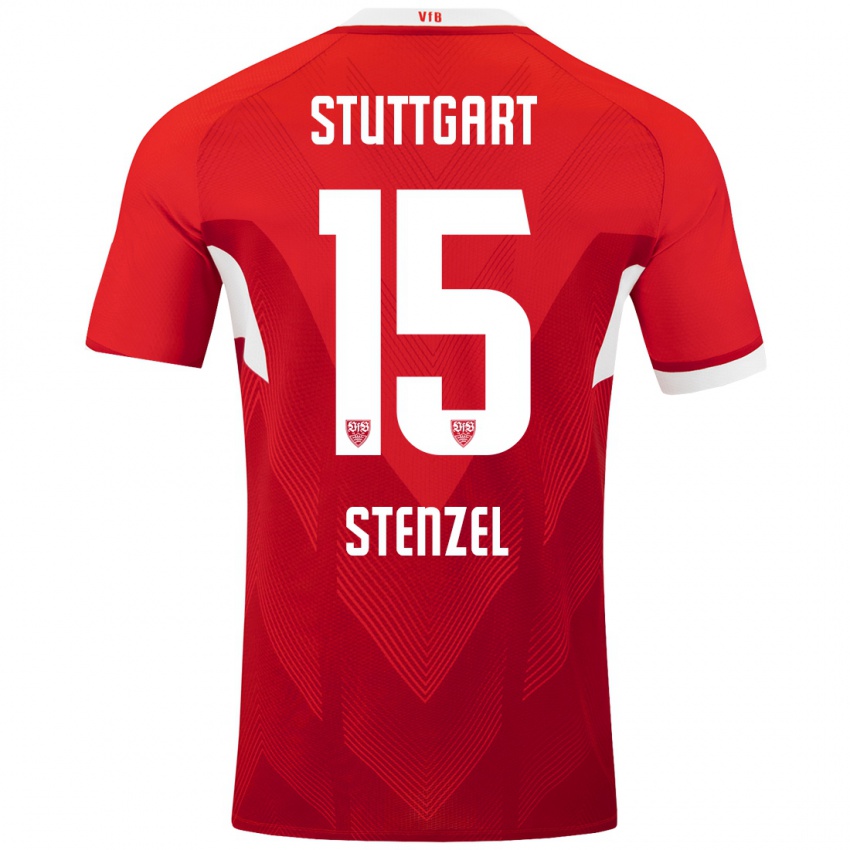 Gyermek Pascal Stenzel #15 Piros Fehér Idegenbeli Jersey 2024/25 Mez Póló Ing