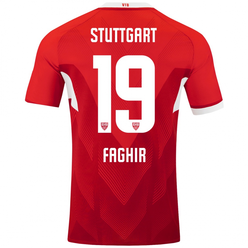 Gyermek Wahid Faghir #19 Piros Fehér Idegenbeli Jersey 2024/25 Mez Póló Ing