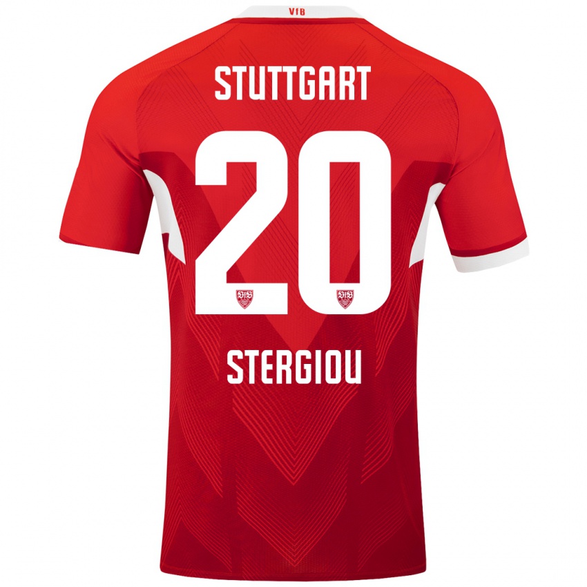 Gyermek Leonidas Stergiou #20 Piros Fehér Idegenbeli Jersey 2024/25 Mez Póló Ing