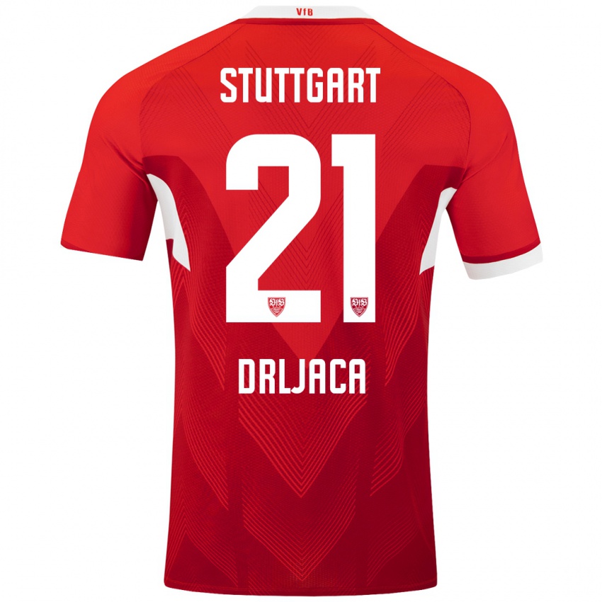 Gyermek Stefan Drljaca #21 Piros Fehér Idegenbeli Jersey 2024/25 Mez Póló Ing