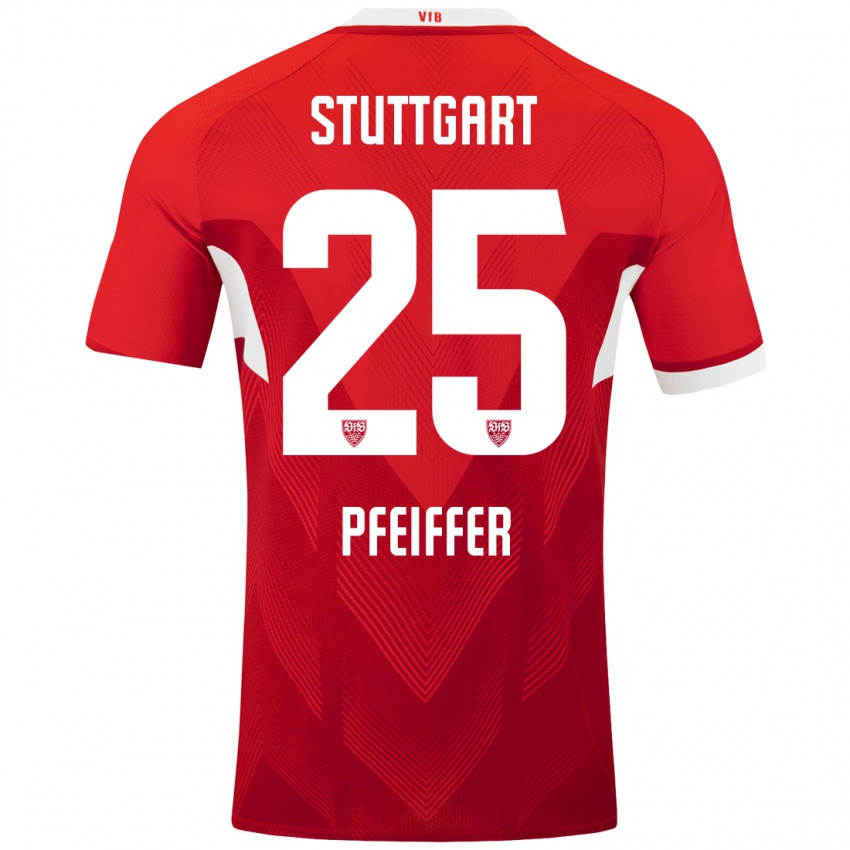 Gyermek Luca Pfeiffer #25 Piros Fehér Idegenbeli Jersey 2024/25 Mez Póló Ing