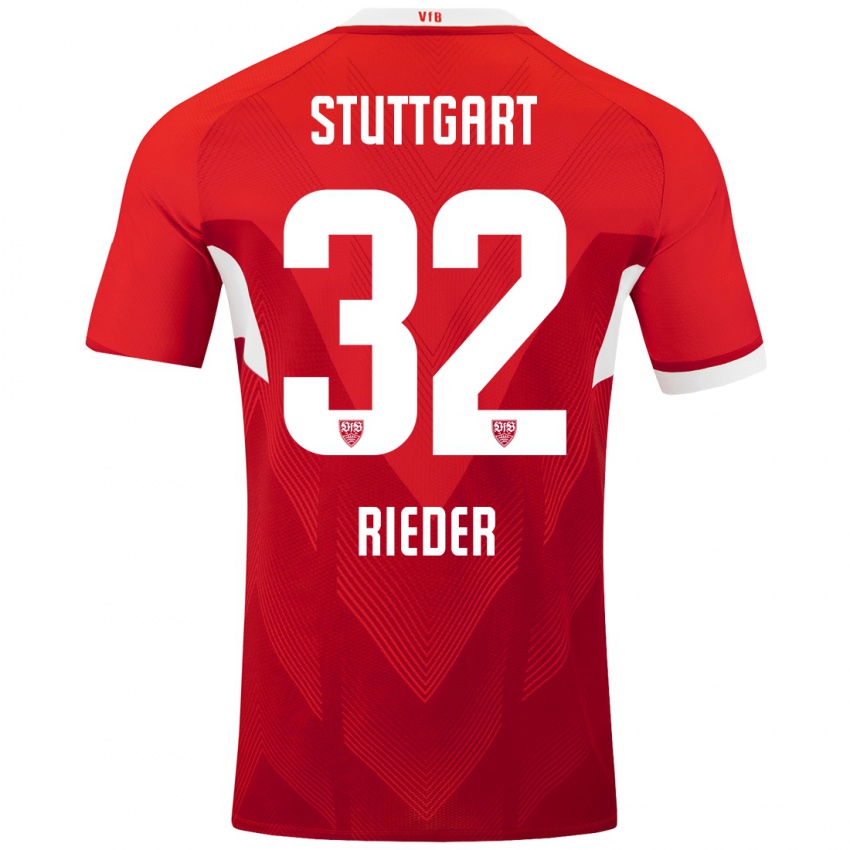 Gyermek Fabian Rieder #32 Piros Fehér Idegenbeli Jersey 2024/25 Mez Póló Ing