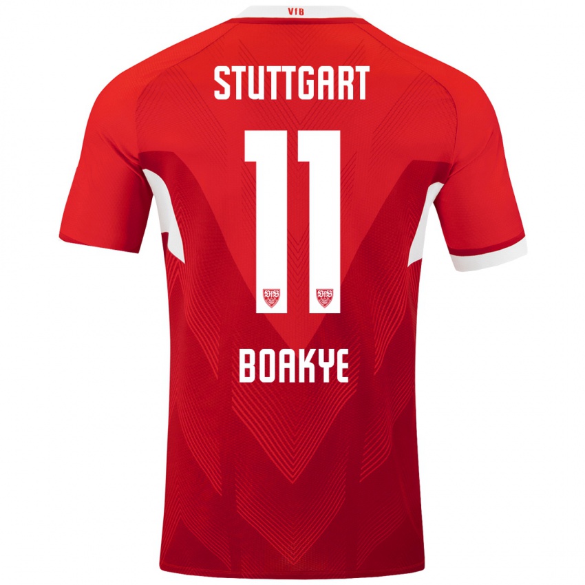 Gyermek Benjamin Boakye #11 Piros Fehér Idegenbeli Jersey 2024/25 Mez Póló Ing