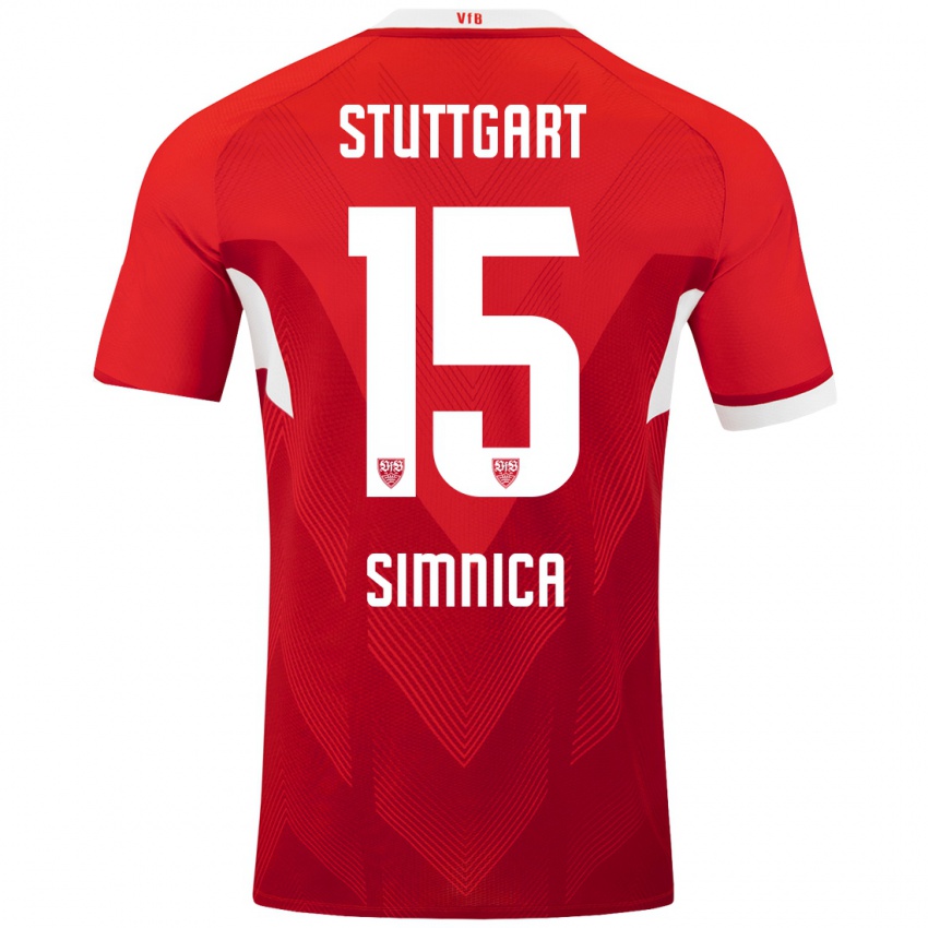 Gyermek Luan Simnica #15 Piros Fehér Idegenbeli Jersey 2024/25 Mez Póló Ing