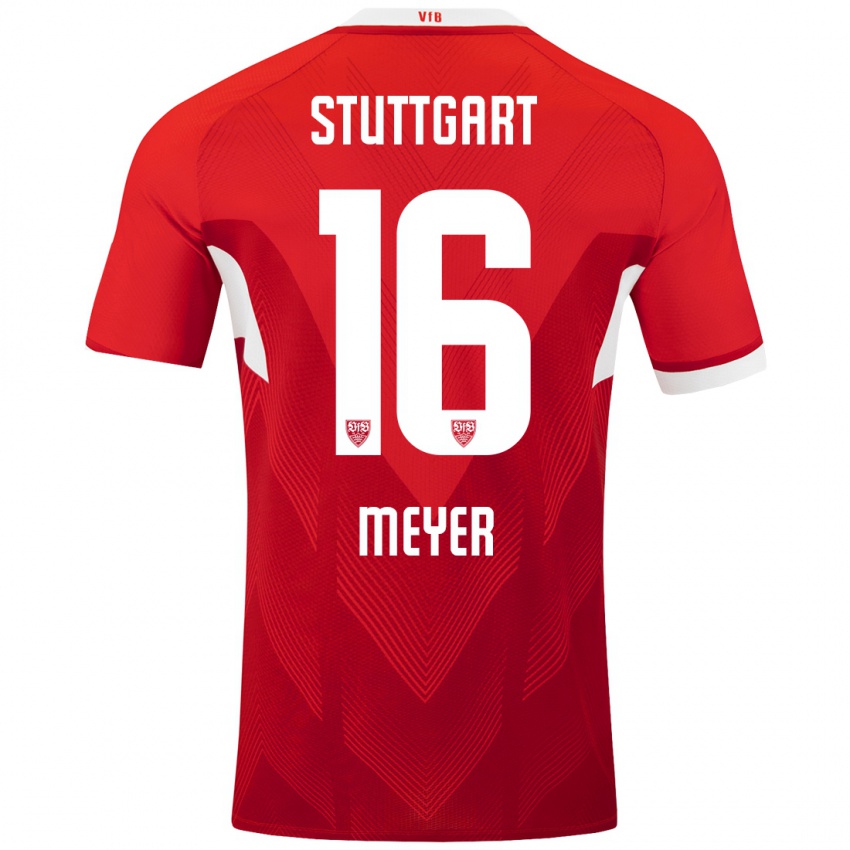 Gyermek Jordan Meyer #16 Piros Fehér Idegenbeli Jersey 2024/25 Mez Póló Ing