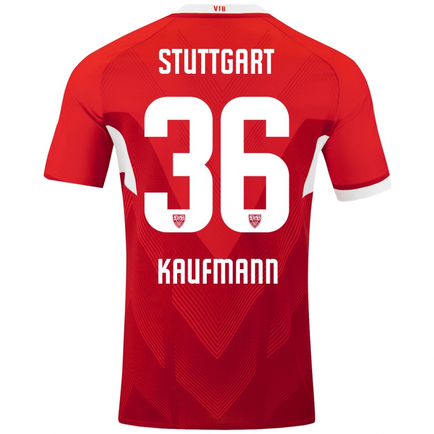 Gyermek Tino Kaufmann #36 Piros Fehér Idegenbeli Jersey 2024/25 Mez Póló Ing