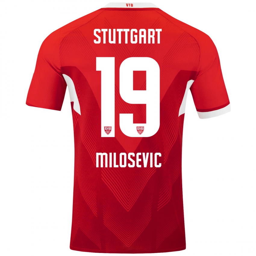 Gyermek Jovan Milosevic #19 Piros Fehér Idegenbeli Jersey 2024/25 Mez Póló Ing