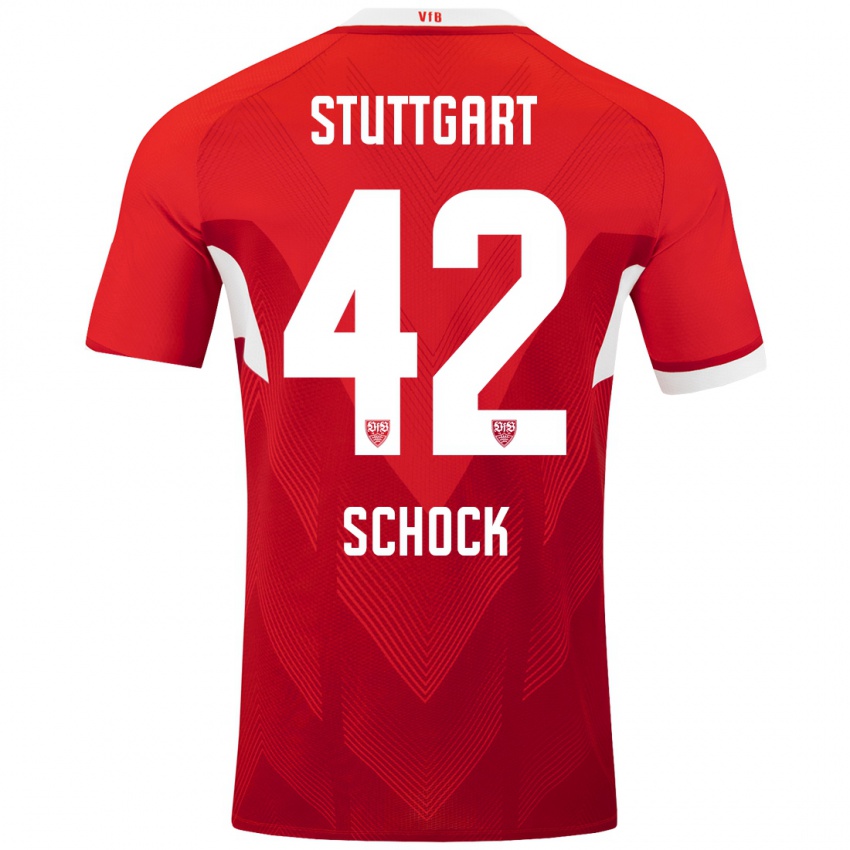 Gyermek Florian Schock #42 Piros Fehér Idegenbeli Jersey 2024/25 Mez Póló Ing