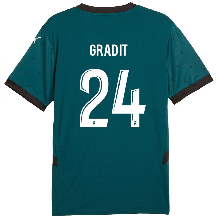 Gyermek Jonathan Gradit #24 Sötétzöld Idegenbeli Jersey 2024/25 Mez Póló Ing