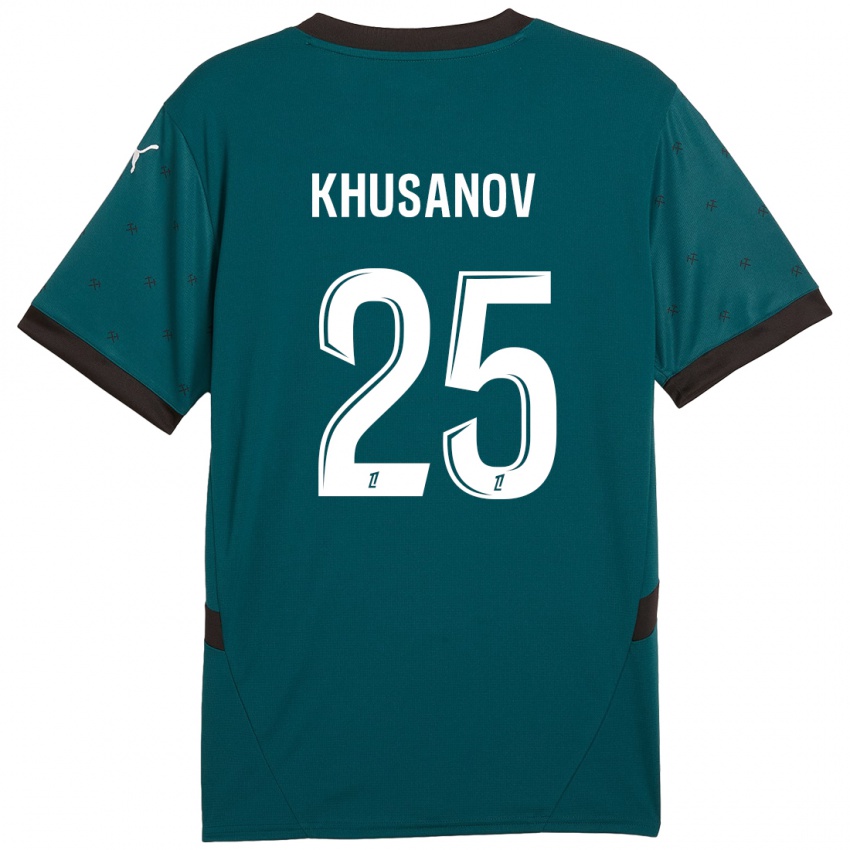 Gyermek Abdukodir Khusanov #25 Sötétzöld Idegenbeli Jersey 2024/25 Mez Póló Ing