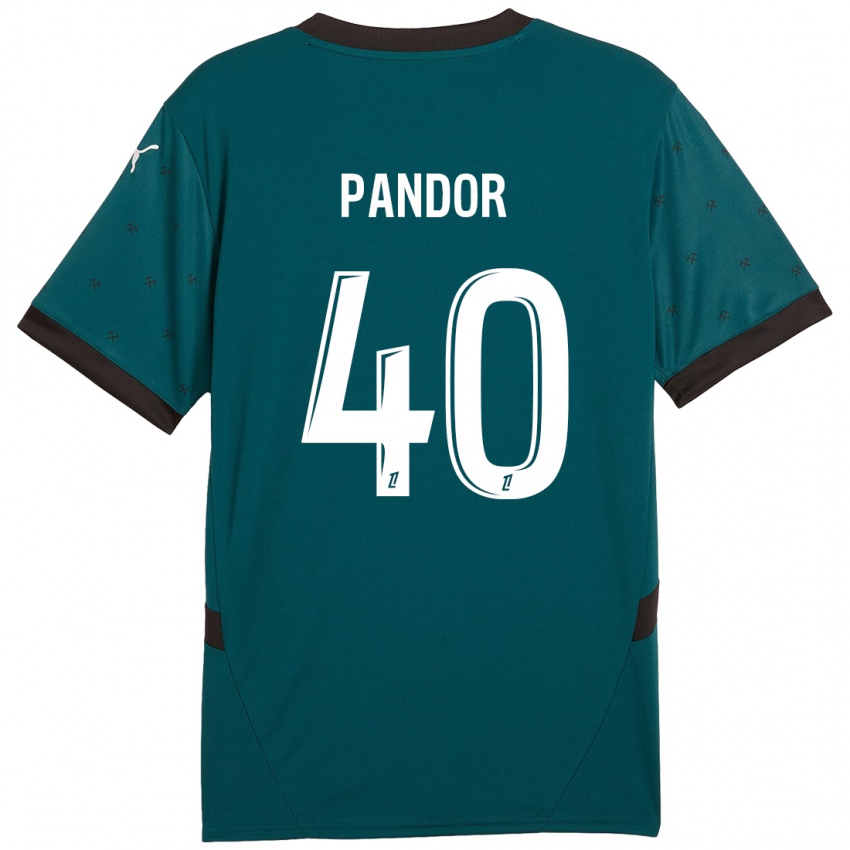 Gyermek Yannick Pandor #40 Sötétzöld Idegenbeli Jersey 2024/25 Mez Póló Ing