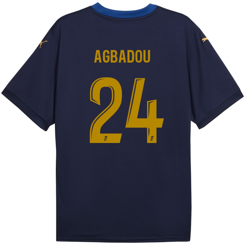 Gyermek Emmanuel Agbadou #24 Sötétkék Arany Idegenbeli Jersey 2024/25 Mez Póló Ing