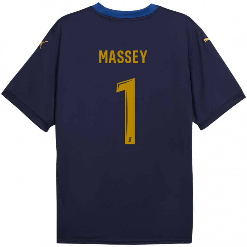 Gyermek Kayza Massey #1 Sötétkék Arany Idegenbeli Jersey 2024/25 Mez Póló Ing