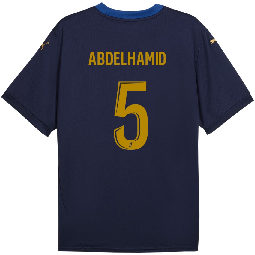 Gyermek Yunis Abdelhamid #5 Sötétkék Arany Idegenbeli Jersey 2024/25 Mez Póló Ing